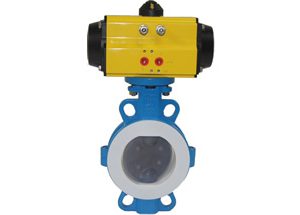 Pneumatic Wafer Butterfly Valve PTFE Lined