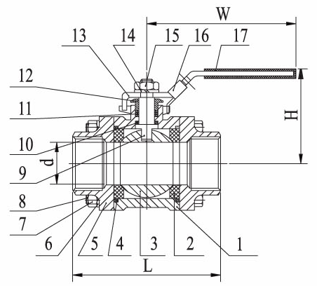 3PC Ball Valve 1000WOG DIN — Diagram