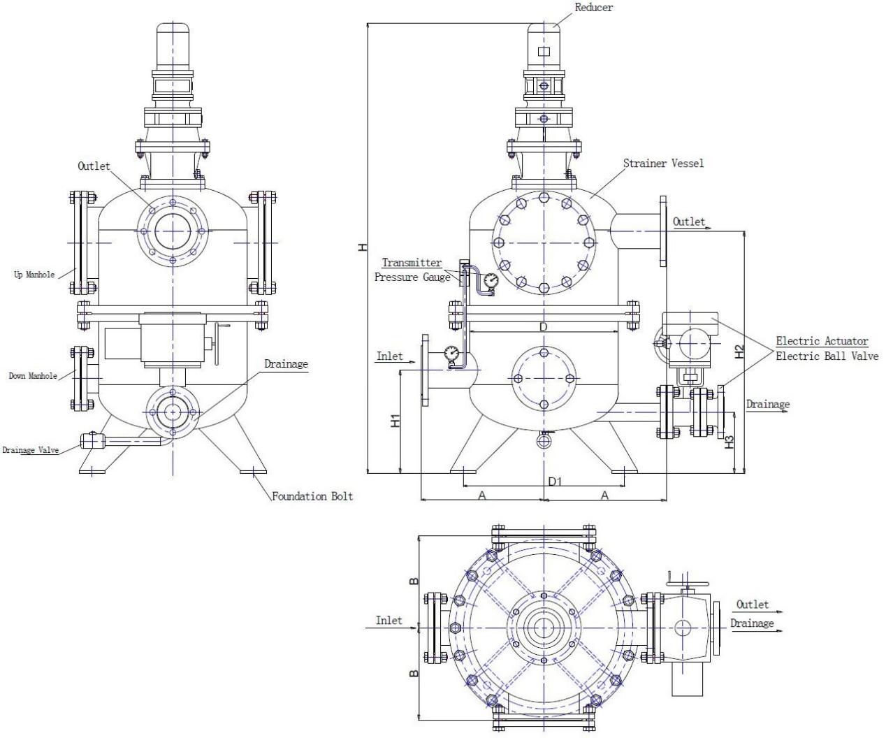 Automatic Backwash Water Strainer — Dimensions