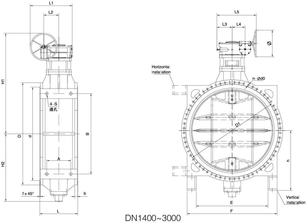 Double Eccentric Butterfly Valve — Dimensions