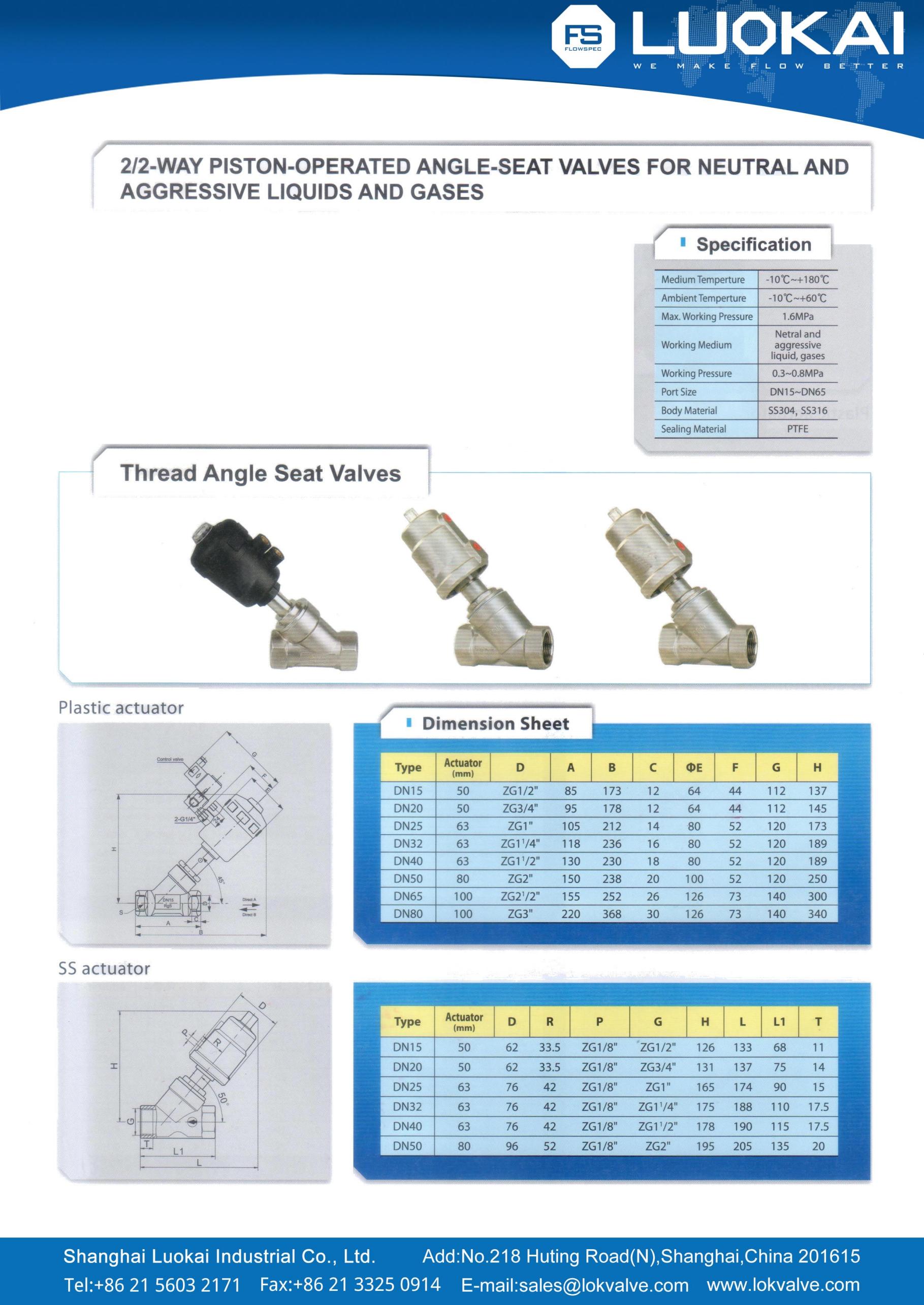 Pneumatic Angle Seat Valve — Threaded Type